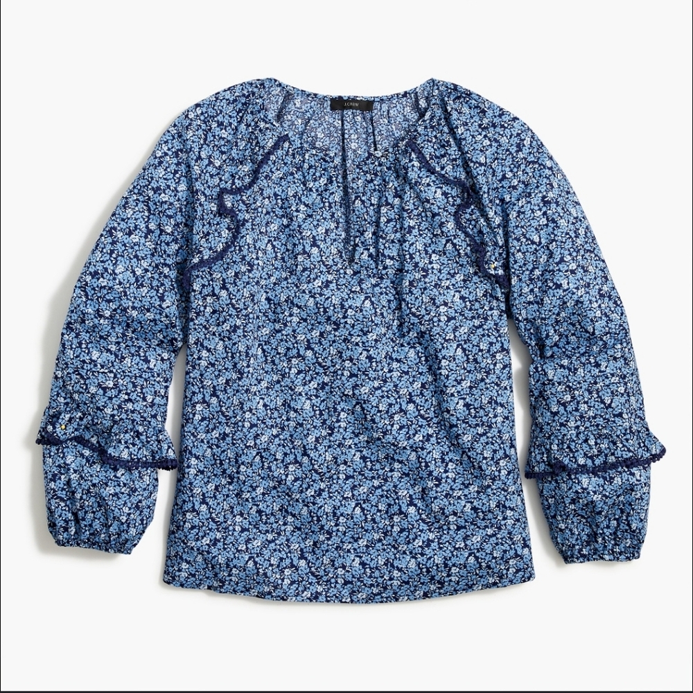 J. Crew Women's Blue Floral Top